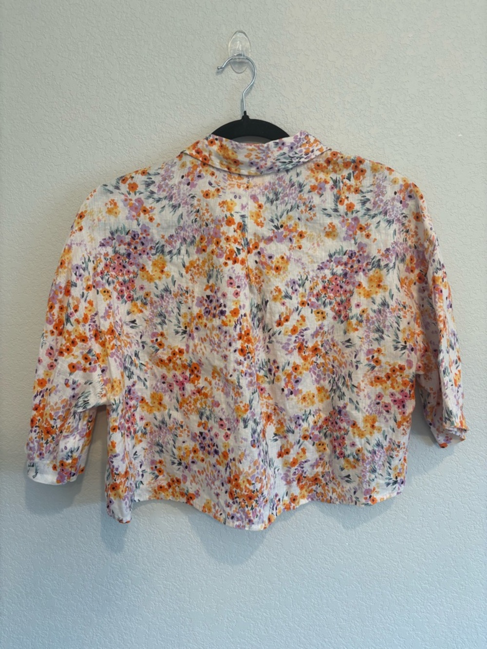 H&M Linen Floral Crop Button Up Blouse XS Multicolor Short Sleeve - Picture 10 of 10